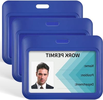 3-Pack Sliding ID Badge Houder Blauw Horizontaal Hard Plastic Met Duidelijk Venster voor Kantoor School ID's, Creditcards en Sleutelkaarten