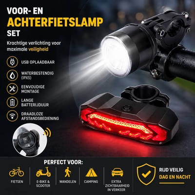 Fiets licht met Knipperlicht en Fietsalarm -Fietsbel- Richtingaanwijzer - Afstandsbediening - Anti Diefstal Alarm - Usb Oplaadbaar