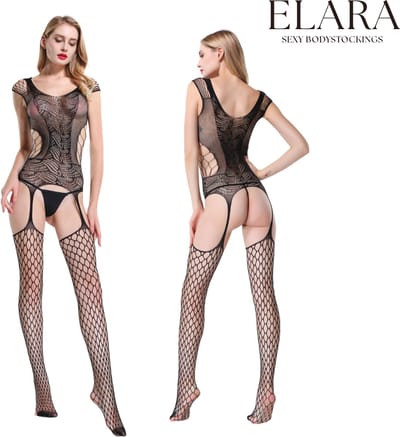 Elara - Mireille - Bodystocking Erotische Lingerie met Open Kruis - Catsuit - S t/m XL - Sexy Dames Lingerie