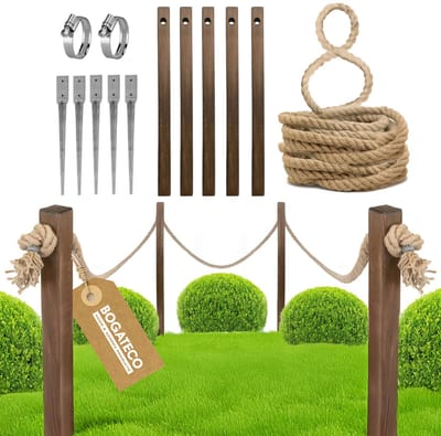 BOGATECO houten hek met jute touw | Zeilhek 8 m | 13 verschillende lengtes | Inclusief montagekit