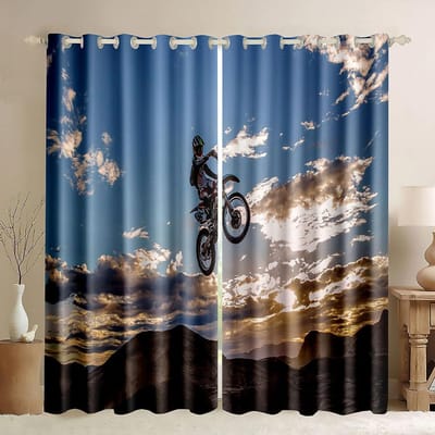 2 Panelen Berg Motorfiets Bedrukte Gordijnen voor Slaapkamer Woonkamer Keuken Raambekleding Plafondhoge Ramen Oogjesbovenkant (50Wx50H)x2(CM)&Grommet Top