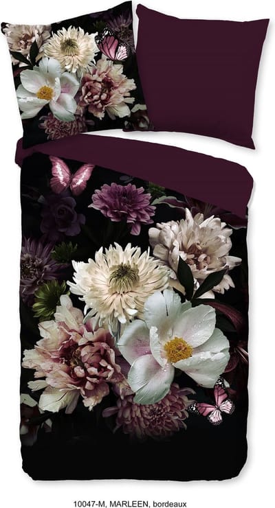 Pure dekbedovertrek bloemen - 1 persoons 140x200/220 cm - Bordeaux - Microvezel