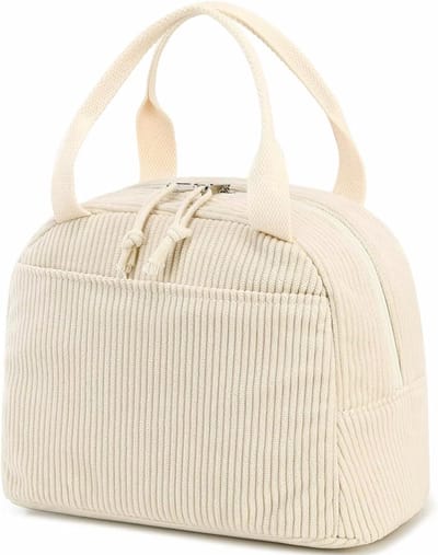 Beige Corduroy Geïsoleerde Lunchtas 25×20×15 cm – Warmhoudtas met Voorvak – Koeltas - Thermotas - Waterafstotend & Aluminium Binnenkant – Voor Baby, Kind & Volwassenen