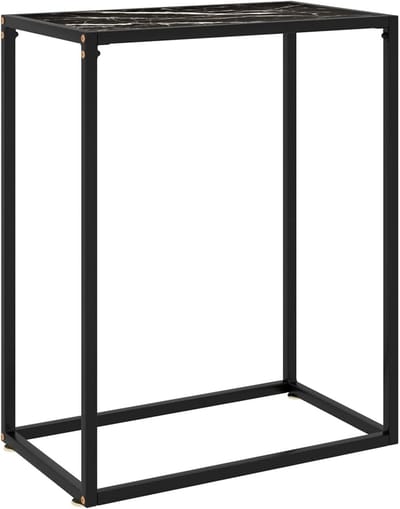 Consoletafel - Bijzettafel Wandtafel - Entree Decoratie - Gehard Glas Marmerlook - 60x35x75 cm - Zwart