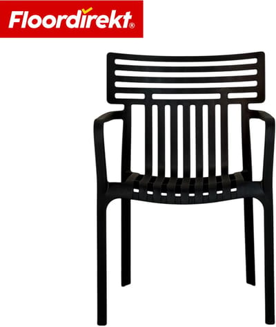 Floordirekt Tuinstoel Terrano - Stapelbare Designstoel Weerbestendig & UV-Bestendig - 1 Stuk - Zwart - Ideaal Voor Tuin, Balkon & Terras - Modern, Stevig & Onderhoudsvriendelijk - Comfortabele Outdoor Stoel Voor Elke Buitenruimte
