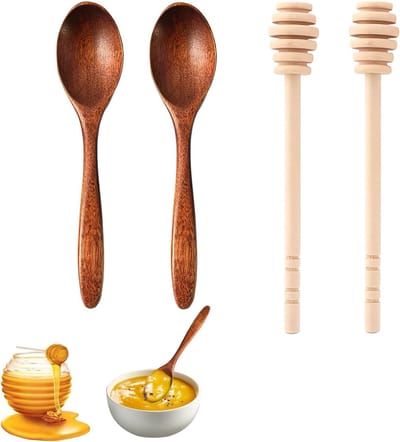 Set van 4 Houten Lepels voor Honing en Siropen, 14 cm Lange Lepels, Ideaal voor Keuken en Tafelen
