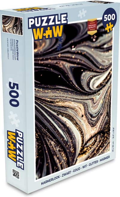 Puzzel Marmerlook - Zwart - Goud - Wit - Glitter - Marmer print - Legpuzzel - Puzzel 500 stukjes