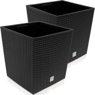 Deuba Bloempot Binnenbak Handgrepen Outdoor Rotan 64 Liter Antraciet 2 stuks