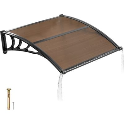VEVOR luifel voor voordeur 965x1017 mm, aanbouwluifel, aanbouwluifel met afwatering en ABS-beugel, bescherming tegen regen, sneeuw en zon, polycarbonaat deurafdekking voor veranda en terras, bruin