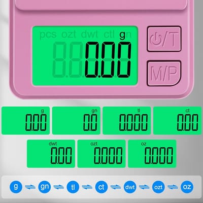 SnelShoppen - Digitale Gramweegschaal 1000 g/0,01 g - Precisieweegschaal met 7 Eenheden - Multifunctionele Keuken- en Muntweegschaal in Roze voor Poed