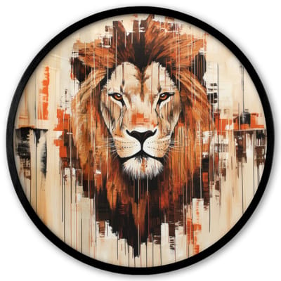Poster in lijst Rond - Fotolijst 40x40 cm - Posters - Leeuwenkop - Lijnen - Crème - Ronde posterlijst zwart - Decoratie - Wanddecoratie woonkamer - Muurdecoratie slaapkamer