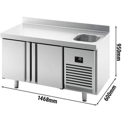 GGM Gastro Kühltisch Premium PLUS - 1468x600mm - mit 1 Becken, 2 Türen - Aufkantung Zilver