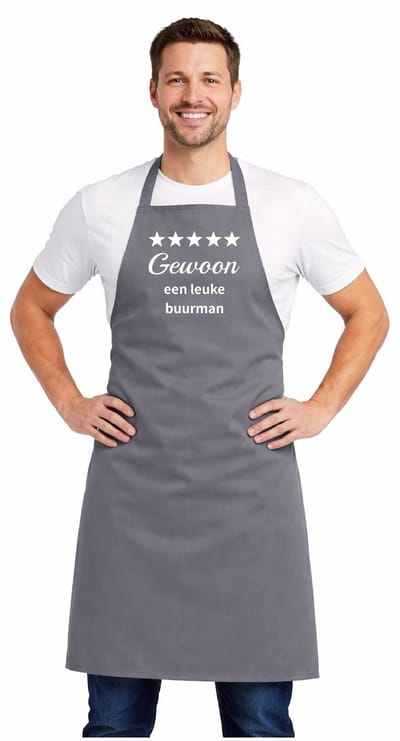 Keukenschort - Schort - BBQ schort - unisexschort - kookschort - 100% katoen - 65 x 90 cm - kleur grijs - Gewoon een leuke buurman