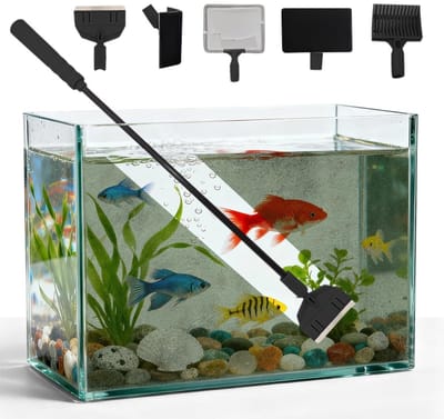 Dailygoods - Aquariumreinigingsgereedschap, 5-in-1 reinigingsset met ruitenreiniger, algenschraper, glasspons, grindbezem, netreinigingsgereedschap voor aquarium, aquarium, aquaria en glazen bakken