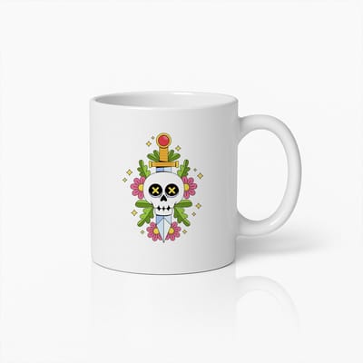 Schedel en Dolk Tattoo Mok – Stoere Koffiebeker voor Liefhebbers van Edgy Kunst & Alternatieve Stijl