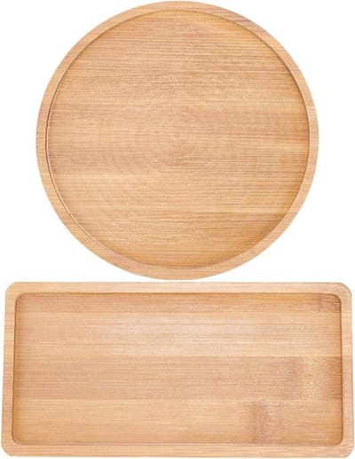 Houten onderzetters - Handgemaakt - Vulbaar - Rechthoekig - Mozaïek maken - Ambacht - Geschikt voor DIY - Natuurlijke houtkleur - Plant pot mat - Ronde onderzetter - Houten dienbladen - (2 stuks)