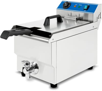 VERTES Roestvrijstalen friteuse met een inhoud van 16 liter, 50-200 °C, 3000 W, 230 V, koudwaterzone-principe, professionele friteuse voor de horeca met aftapkraan, eenvoudig te reinigen, horeca-friteuse