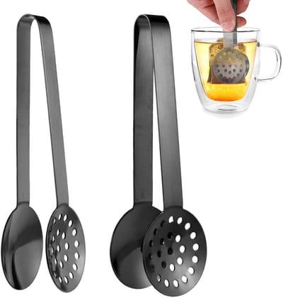 Dailygoods - 2st Theezakjes Knijptang, Roestvrijstalen Theezakjes Dispenser Grijper Picker Accessoires Premium Theezakjes Knijpzeefjes Clip voor Theedrinkers Geschenken (Zwart)