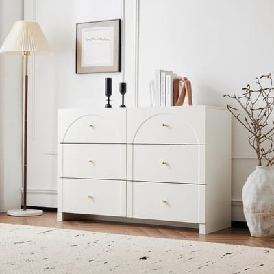 DESMIU Ladekast - Klassiek Romantisch Design Met 6 Lades - Voor Woonkamer En Slaapkamer - Spaanplaat - 120x40x82 Cm - Wit