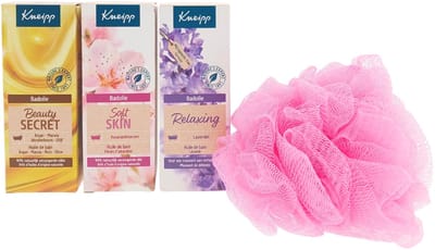 Kneipp Badolie Cadeauset – 4-delig – Relaxing + Soft Skin + Beauty Secret + Puff – Cadeau voor haar