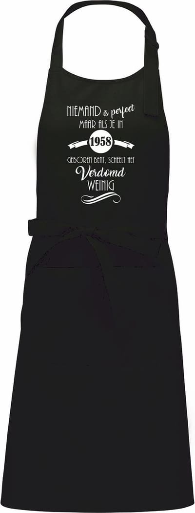 mijncadeautje - luxe keuken- barbecueschort - Niemand is perfect - 1958 - zwart