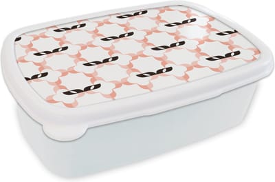 Broodtrommel Wit - Lunchbox - Brooddoos - Carnaval - Patronen - Maskers - 18x12x6 cm - Volwassenen