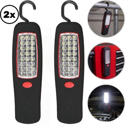 PD® 2x Zaklamp - Loeplamp - Looplamp - 24 Led - Rubber - Magneet - ophanghaak