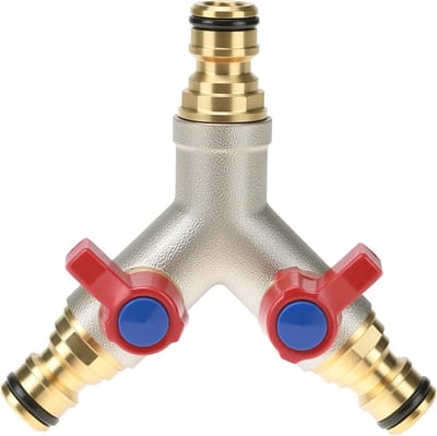 2-Way tap diverter 1/2" messing Y-hose koppelingen voor sproeisystemen en wasinstallaties, ideaal voor tuin en buitengebruik