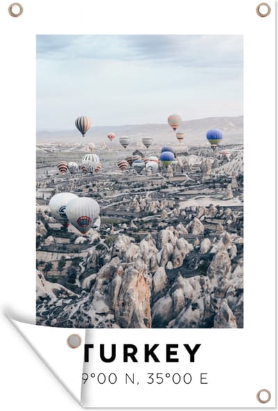 Muurdecoratie Luchtballon - Turkije - Zomer - Bergen - 120x180 cm - Tuinposter - Tuindoek