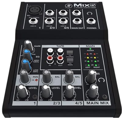 Compacte 5-kanaals analoge mixer met 2-bands EQ voor live streams en recording