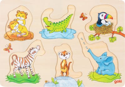 GOKI Steekpuzzel - Mama En Baby - 6 Delen - 30X21X2,4Cm - Hout - 1 Jaar
