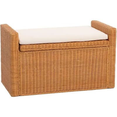 Opbergkist M92, commode bank garderobe bank, kussen Kubu rotan 88cm ~ honingkleurig