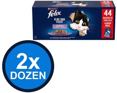 2x Felix - Elke Dag Feest In Gelei Mix Selectie Multipack - Kattenvoer Natvoer - 3.74 kg