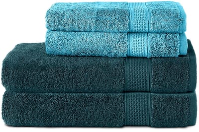 Komfortec Handdoekenset 2x handdoek 50x100 cm + 2x badhanddoek 70x140 cm - 100% Katoen - Turquoise&Petroleumblauw