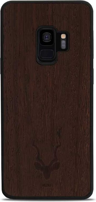 Kudu Samsung Galaxy S9 hoesje case - Houten backcover - Handgemaakt en afgewerkt met duurzaam TPU - Wengé - Zwart