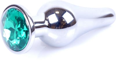 Power Escorts - Groot Formaat Butt plug 9.5 cm - vette Dia 3 cm - Super Stijlvol Silver kleur met Groene Steen - Anaal plug - Opwindend en Stimulerend - Gemakkelijk gebruikbaar - Handige verpakking