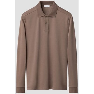Eton Polo Interlock Long Sleeve Organic Supima Cotton Jersey Bruin / male