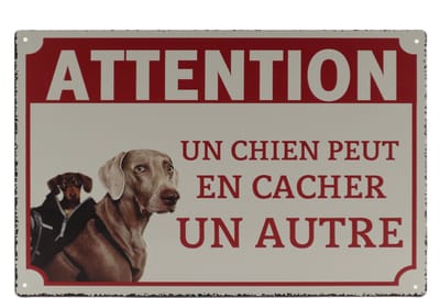 Wandbord – Mancave – Honden - Attentie - Frans – Vintage - Retro - Wanddecoratie – Reclame bord – Restaurant – Kroeg - Bar – Cafe - Horeca – Metal Sign - Pin Up Girl - 20x30cm