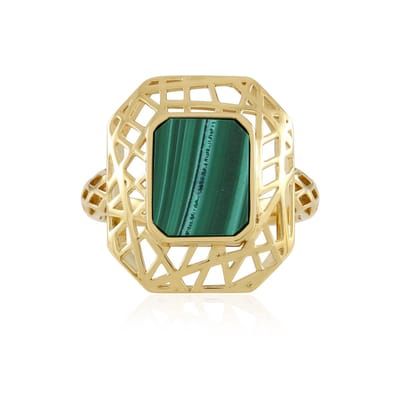 Cavill - Malachiet Ring 1,575 ct - 925 Sterling Zilver 18K Goud Verguld - Elegante Achthoekige Filigraan Damesring - Groen