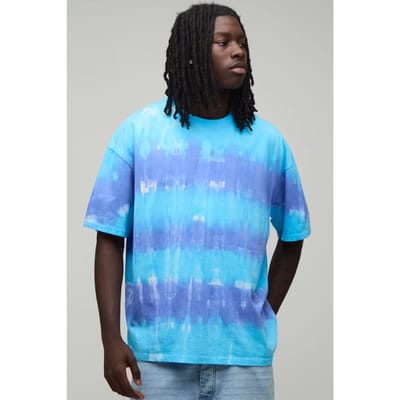 Oversized Gestreept Tie-dye T-shirt | Blue | Size XS