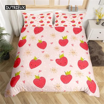 Dekbedovertrek Mooi Cartoon Aardbei Beddengoed voor Meisje Tiener Set Microvezel Blauwe Ster Geel Bloemen Dekbedovertrek Slaapkamer Decor EU single(135x200cm)