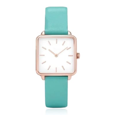 LGT JWLS Dameshorloge 'Square' - Turquoise Lederen Band, Wit Uurwerk, Rose Gouden Kast