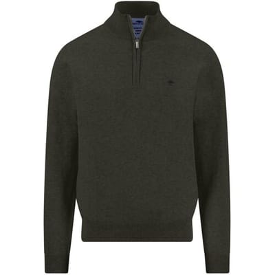 Fynch-Hatton Trui Solid Color Troyer Zip Superfine Cotton Cypress / male