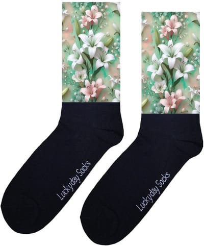 Lelies sokken - Opkikker Cadeau - Grappige sokken - Valentijns cadeau - Verjaardag cadeau - Sint cadeau - Leuke sokken - Lente - Vrolijke sokken - Bloemen sokken - Grappige cadeau - Kerstsokken - Vaderdag - Moederdag - Socks maken Happy - Onesize