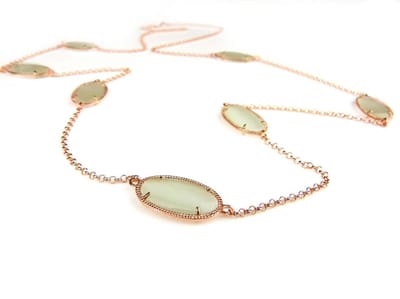 Zilveren halsketting halssnoer collier roos goud verguld Model Oval met witte stenen