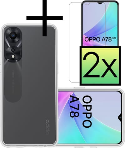 Hoesje - Met 2x Screenprotector - Geschikt voor OPPO A78 5G - Sterk & Shockproof - Back Cover - Siliconen Case - Telefoon Hoes - Transparant