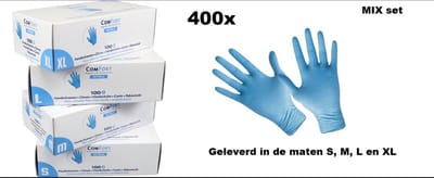 400x Mix Handschoenen nitril blauw mt.S, mt.M, mt.L en mt. XL - bacteriën virussen wegwerp handschoenen Nitril handschoen poedervrij - 400 stuks