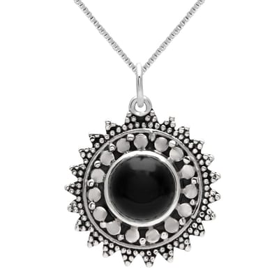 WeLoveSilver - zilveren ketting - onyx hanger - 925 zilver - 45 cm