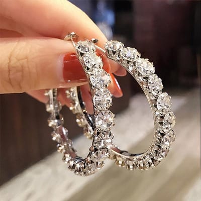 Huitan Trendy Micro Paved Cubic Zircon Grote Hoop Oorbellen Voor Vrouwen Elegante Dames Sieraden Glanzende Accessoires Voor Feest brown