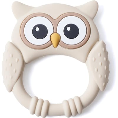 1 stuks Siliconen Bijtring Baby 0-12 Speelgoed Uil Siliconen Cartoon Bijtring Voedselkwaliteit Tandjes Speelgoed voor Peuters Rammelaar Sensorisch Speelgoed Cadeaus beige